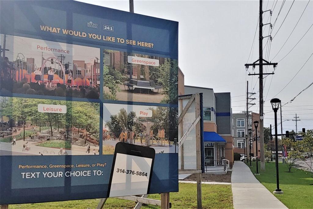 A sign from Beyond Housing asks about location plans.