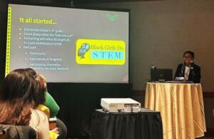 Myla Hunter, a Black Girls Do STEM participant, presented alongside Jariyah McCalister, Savannah Ewing, Maame-Owusua Boateng (Yale), and Devin Brown (Yale) at the Association of Public Health's Annual Conference in Atlanta, GA